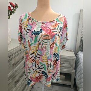 Cynthia Rowley Colorful Tropical Print Blouse (New) Linen.